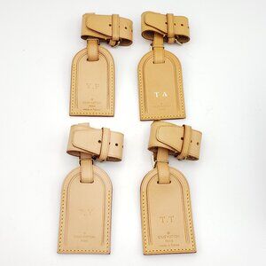 1 Authentic Louis Vuitton Natural Vachetta Leather Luggage, Name Tag W/ Initials
